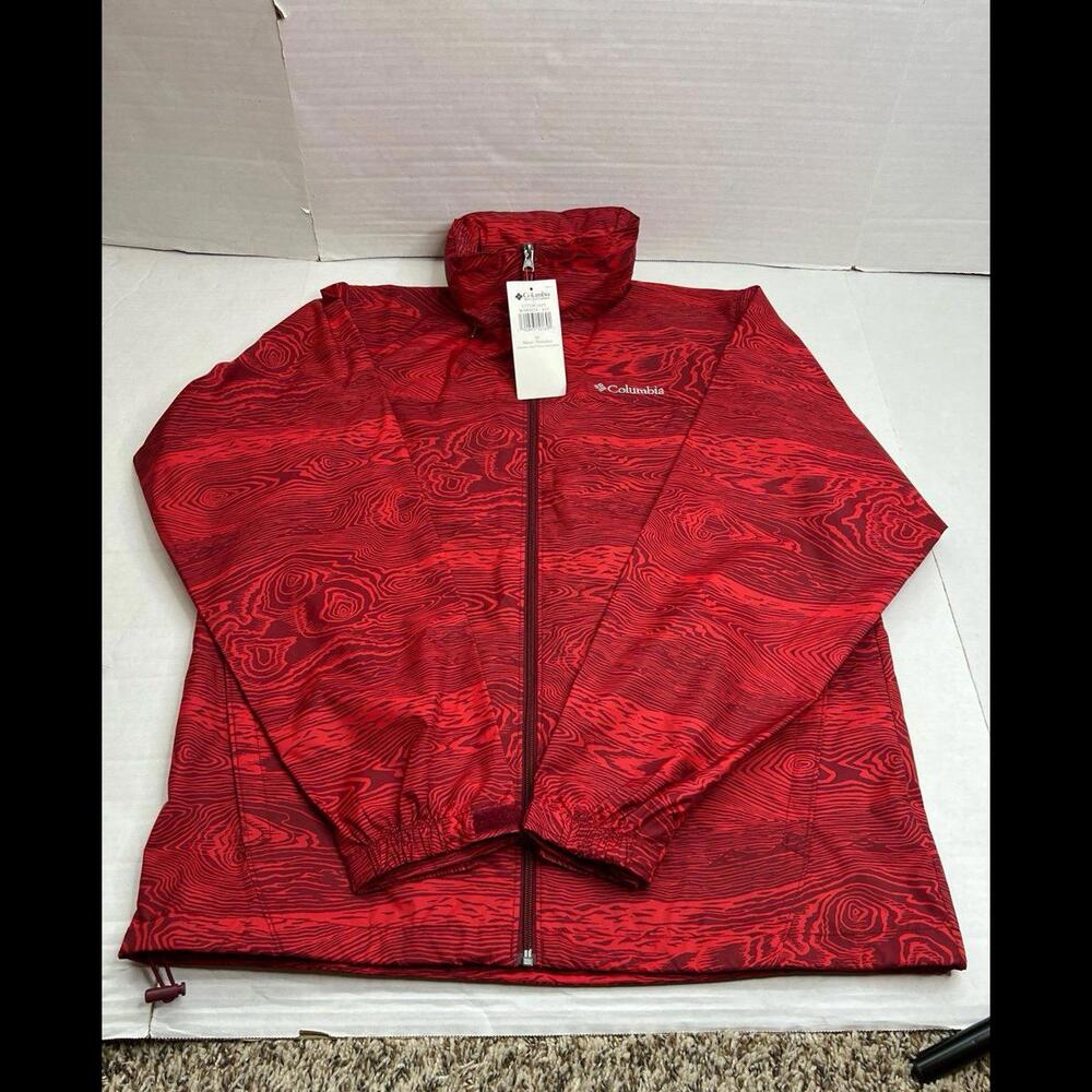 Columbia Red Waves Windbreaker Jacket Sz Medium